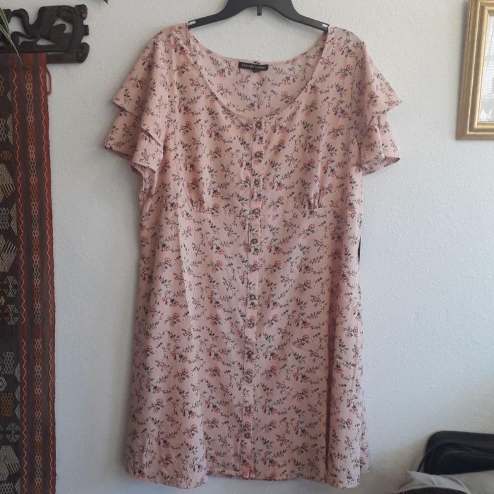 Always Indigo Ditsy Floral Blush Pink Plus Size Retro Style Dress